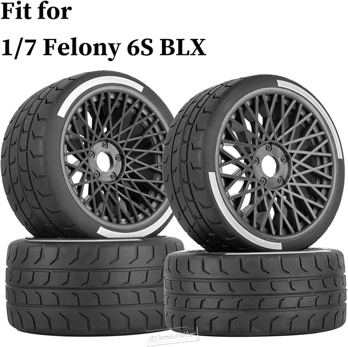 RC Wheels and Tires On Road Tire Tyre for 1/7 Arrm a Felony 6S BLX,17mm Hex Plastic Wheels RC Truck Tires Highway Tire On Road Tyre,4pcs,Grey
