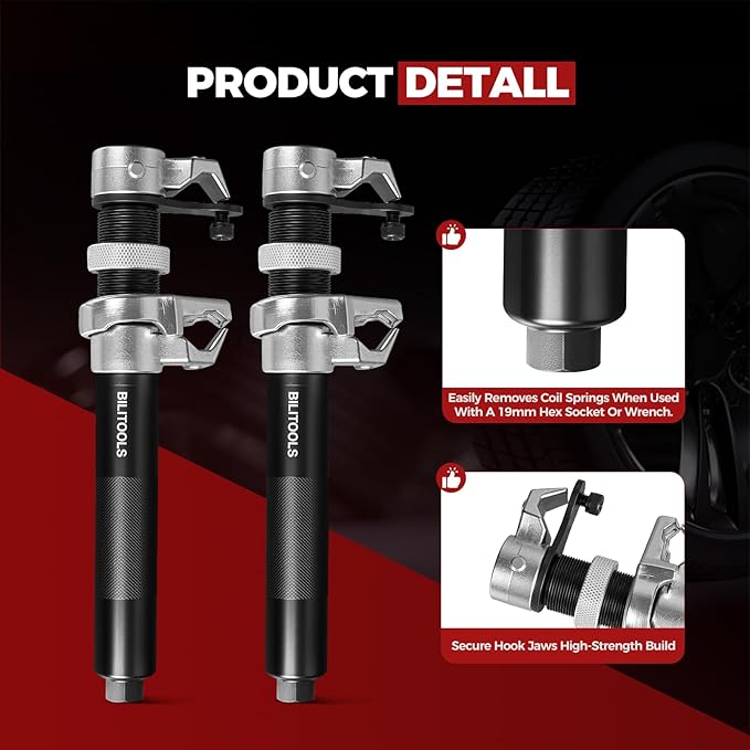 BILITOOLS 2-Piece Coil Spring Compressor Tool Heavy Duty Macpherson Strut Spring Compression Set with Safety Jaws and Holder, Max Load.2645LB