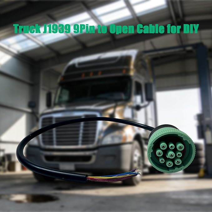 Type 2 Green J1939 9 Pin to Open Cable Adapter,J1939 DIY Diagnostic Cable Connector for Heavy Duty Trucks and Commercial Vehicles,Work with Truck Diagnostic Scan Tools/Code Reader(19.68inch)