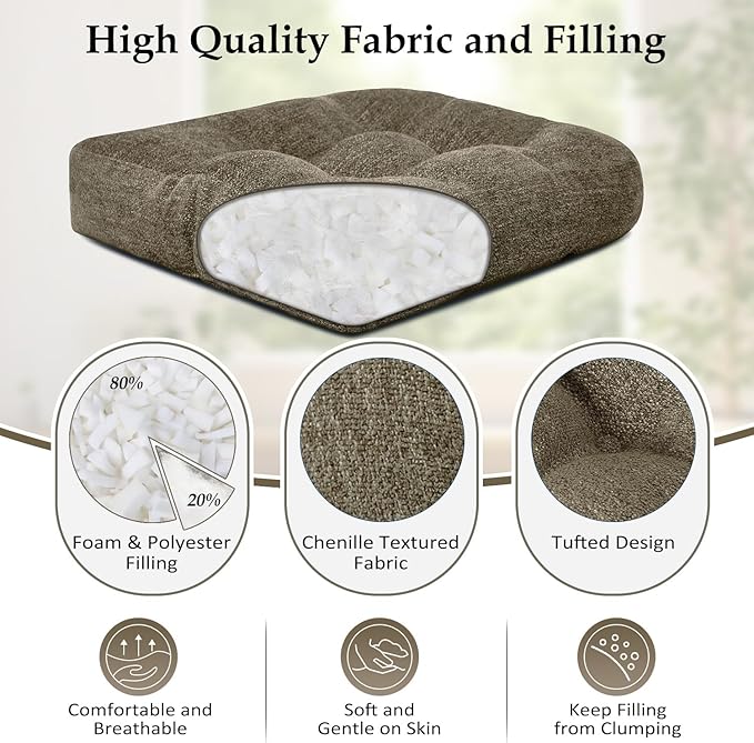 downluxe Chair Cushions for Dining Chairs 4 Pack, Tufted Indoor Chair Pads with Non-Slip Bottom, U-Shaped Kitchen Chair Cushions, 17"x17"x4", Coffee