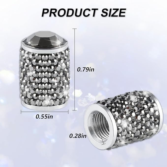 Alpmosn Car Wheel Tire Valve Caps, 4 PCS Bling Tire Valve Caps, Crystal Tire Caps Shinny Rhinestone for Women, Universal Car Dustproof Tire Valve Caps for Cars, Trucks, SUV and Motorcycles (Gray)