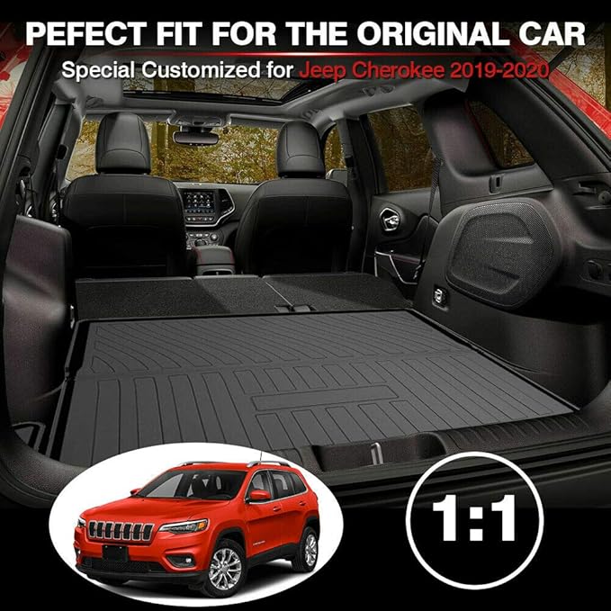 Cherokee Cargo Liners - All-Weather Protection Rear Cargo Trunk Tray Floor Mats Compatible with 2019 2020 2021 2022 2023 Jeep Cherokee, 3D Modeling Waterproof Durable TPO Accessories Custom-Fit