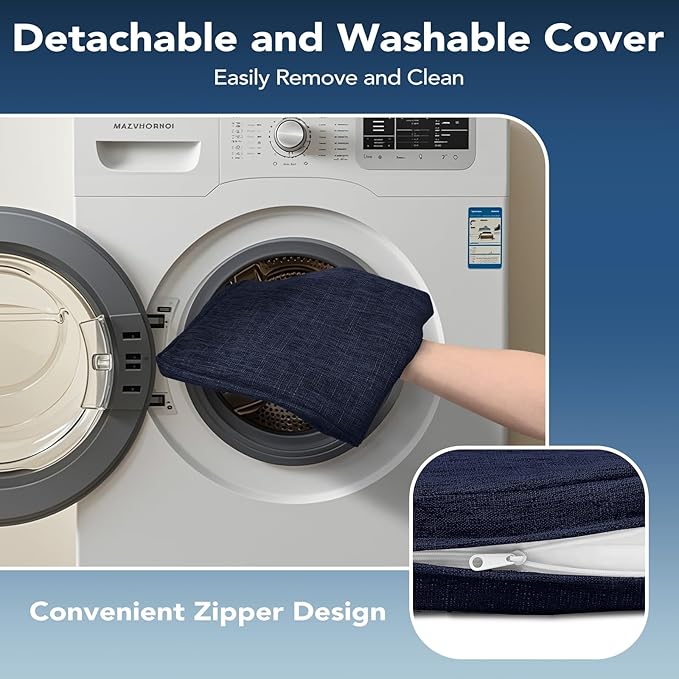 Chair Cushions for Dining Chairs, Non Slip Chair Pads with Ties and Washable Covers, Memory Foam Kitchen Chair Cushions Set of 6, 16"X16"X2.5", Navy