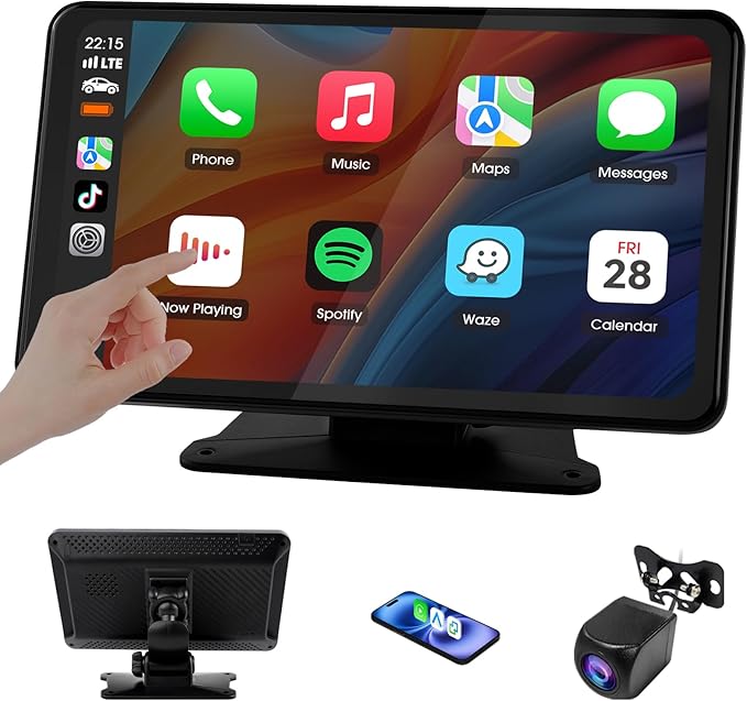 Haudio 7" Wireless Apple CarPlay Screen for Car, Portable Car Radio with Carplay & Android Auto, 1080p Backup Camera, GPS, Mirror Link, Voice Control, FM Transmission, Support SD/TF Interface