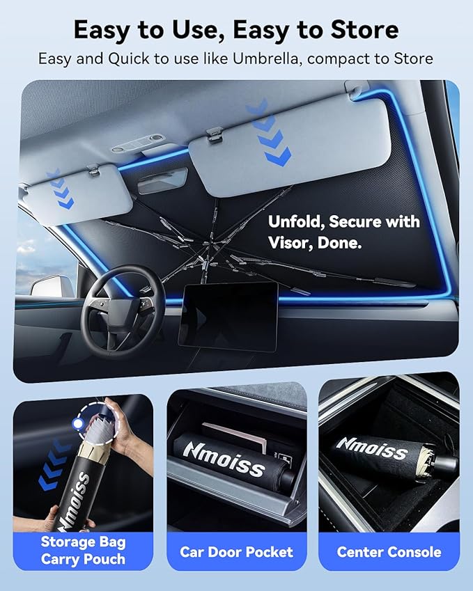 Nmoiss Windshield Sun Shade Umbrella for Sierra - [Vinyl Coating Heat Shield] Protect Car from Sun Rays & Heat Damage Keep Cool and Protect Interior, Spring Structure Edge