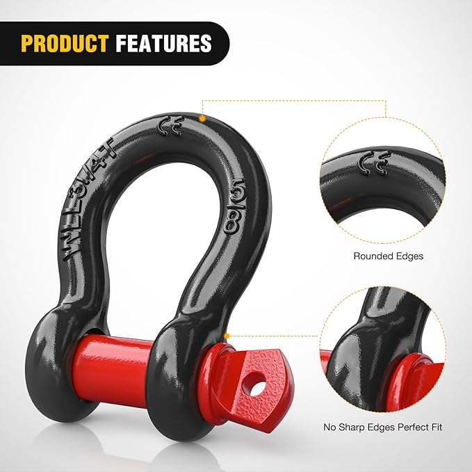 Nilight 2 Pack Small Shackles 5/8" D-Ring Shackle 3.25 Ton (7165 Lbs) Capacity Heavy Duty Off Road Recovery Shackle Kit for Cars and Other Applications for Tie Downs, Black Red