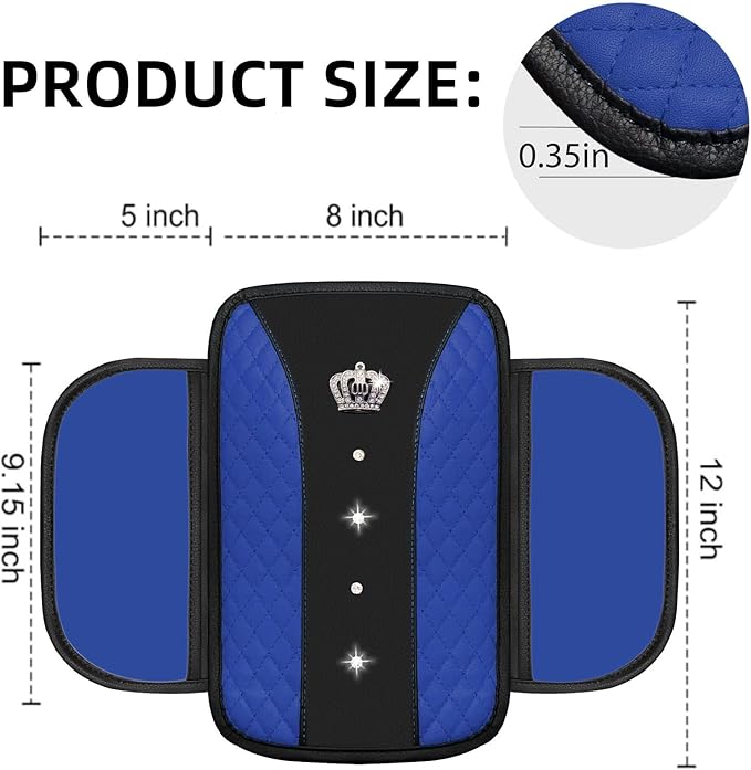NBTEPEM 6 PCS Bling Car Accessories Set, Leather Steering Wheel Covers Universal 14.5-15 inch, Center Console Cover, Seat Belt Cushion, Cup Holder Coaster (Blue)