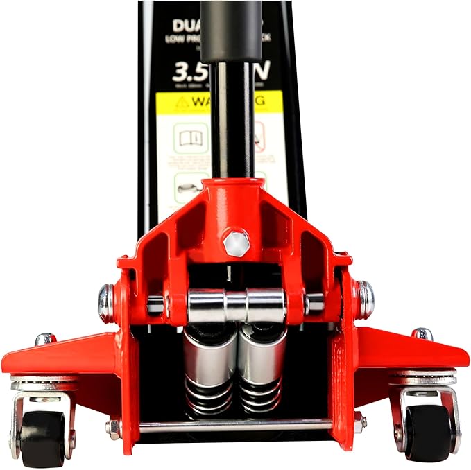 Henf 3.5 Ton Low Profile Trolley Floor Jack,Professional Steel Racing Jack with Dual Pistons Quick Lift Pump,Red Heavy Duty Hydraulic Lifting Range 4''-21'',3.5 (7,000 lb) Capacity