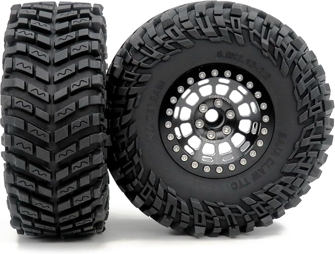 HOBBYSOUL Height 5.0'' Tires 2.2 Tyres & -10mm Negative Offset 2.2 Beadlock Wheels Black Rims For RC Mud Crawler All Terrain SCX10 Capra Wraith TRX4 Gen8 Everest gen 7 Pro, (4-Pack, Assembled)