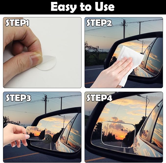 2Pcs Cars Square Blind Spot Mirrors, Car Side Mirror Blindspot Adjustabe Angle 360 Degree Wide Angle Convex RearView Removable for Enhanced Safety Universal Accessories for Suvs RVs Trucks