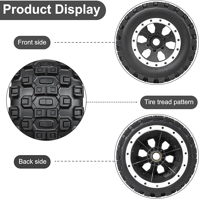 1/5 RC Tires and Wheels for Traxxas 1/5 X-MAXX 8S Arrma 1/5 Kraton 8S 1/5 Outcast 8S, RC Monster Truck Tires 24mm Hex Wheels (4PCS, White)
