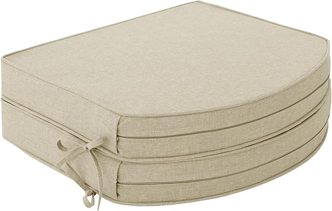 Outdoor Chair Cushions, Fade-Resistant & Water-Resistant, D Shaped Patio Furniture Seat Chair Pads Replacement with Ties, Non-Slip Bottom, Removable Cover, Set of 2, 18.5 x 16 Inch, Beige