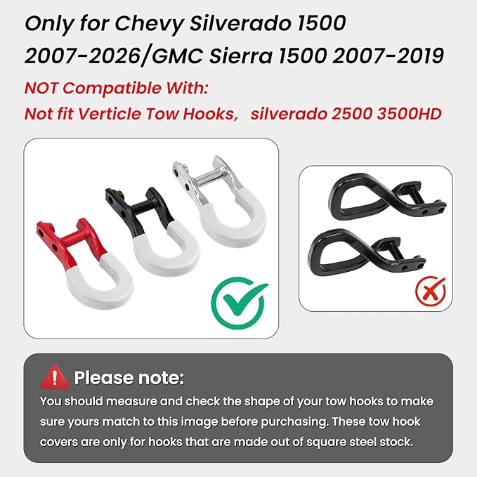 Extended Tow Hook Covers for Silverado 1500 2007-2026/GMC Sierra 1500 2007-2019, Tow Hooks Covers Compatible with Chevrolet Silverado 1500 Accessories White (Not fit Verticle Tow Hooks)