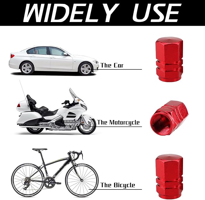 JUSTTOP Car Tire Valve Stem Caps, 12pcs Air Caps Cover, Universal for Cars, SUVs, Bike, Trucks and Motorcycles-Red