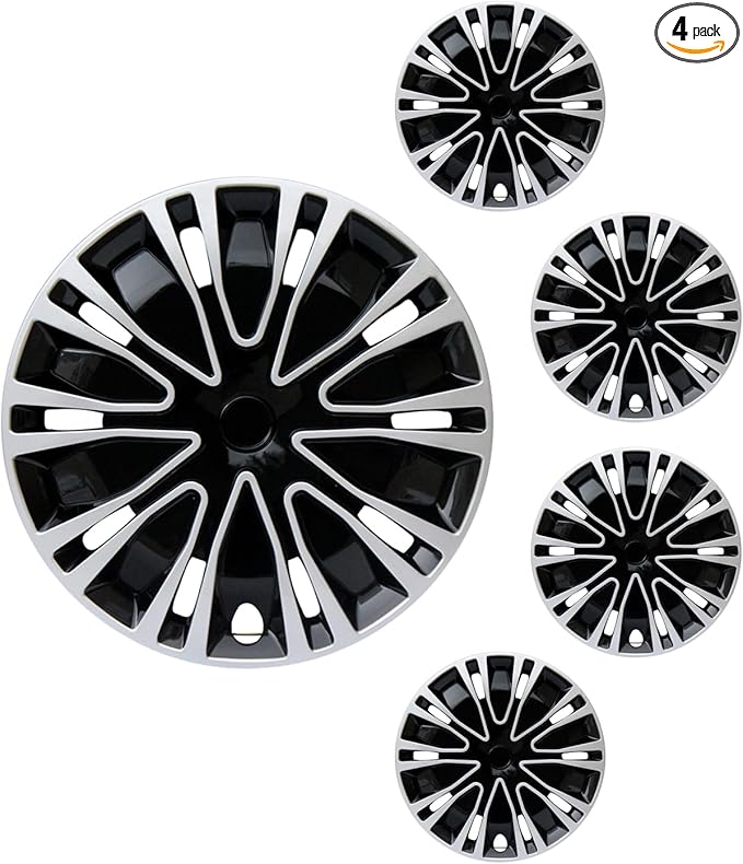 Hubcap Wheel Cover Replacement R15 Hub Caps Universal-Fit Steel Wheel Rim Cover ABS Material Exterior Accessories for Car Truck SUV -Set of 4（15-inch，Silver-Black）