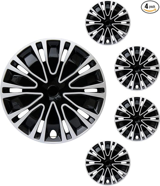Hubcap Wheel Cover Replacement R15 Hub Caps Universal-Fit Steel Wheel Rim Cover ABS Material Exterior Accessories for Car Truck SUV -Set of 4（15-inch，Silver-Black）