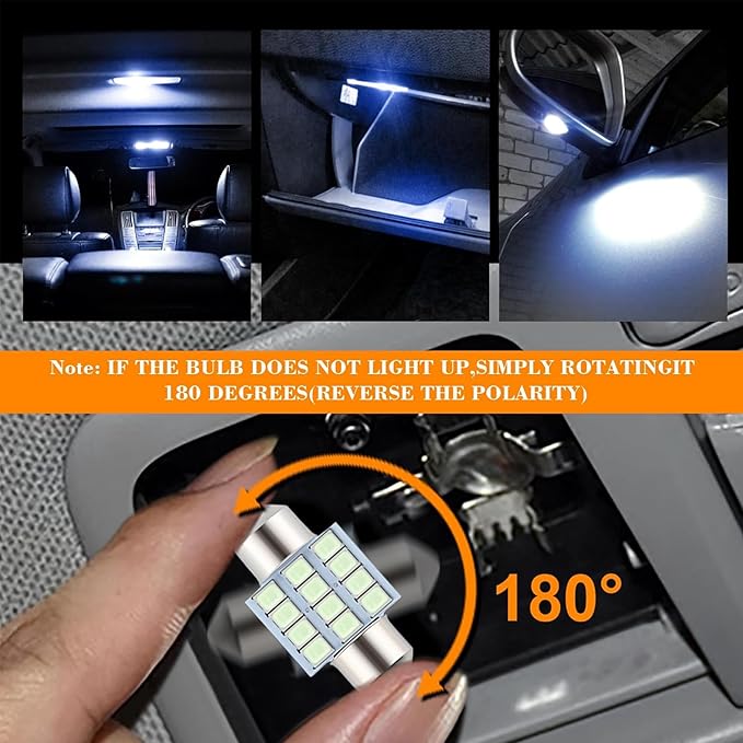 iFunyLED 24 Pieces Dome Light LED Car Interior Bulb Kit Set 194 T10 DE3175 578 31mm 42mm Bulbs Interior Replacement Lights for Car Map License Plate Door Side Marker Cornering Trunk - White+Ice Blue