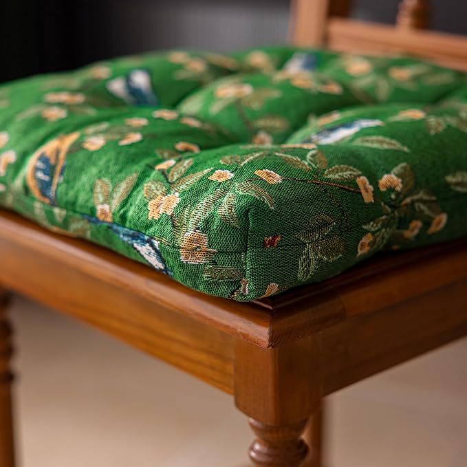 vctops Farmhouse Bird Print Chair Cushions with Ties U-Shaped Soft Comfortable Chair Pads Non Slip Seat Cushions for Indoor Dining Room and Kitchen Chairs(Green,16"x16")