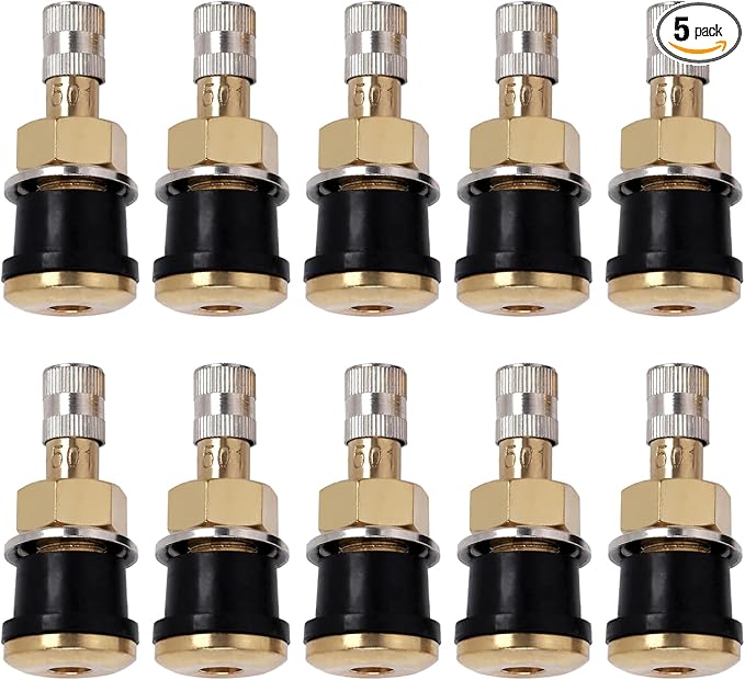 10 Piece TR501 Brass Valve Stems for Commercial Vehicles. Fits 0.748" Valve Hole Dia, Length 1.65'', Brass Colour