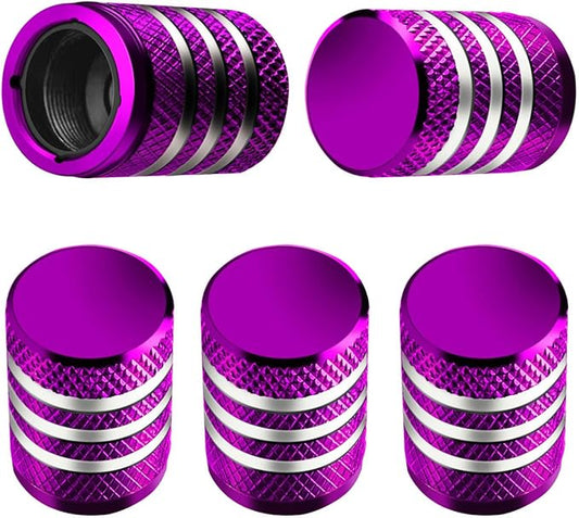 Tire Valve Stem Cap Cover - (5 Pack) Tire Air Caps Metal with Plastic Liner Corrosion Resistant Leak-Proof for Car Truck Motorcycle SUV and Bike Purple