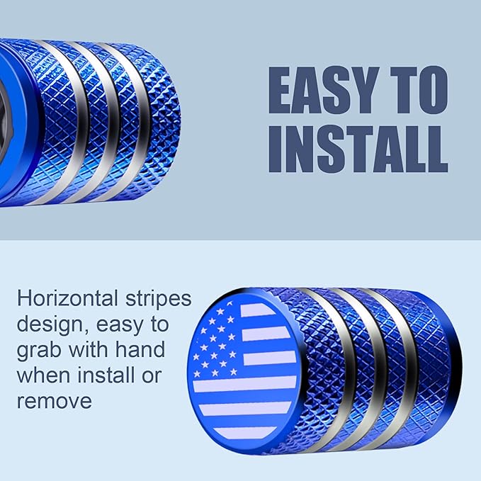 Tire Valve Stem Cap Cover - (5 Pack) Tire Air Cap Metal with Plastic Liner Corrosion Resistant Leak-Proof American Flag for Car Truck Motorcycle Bike Blue