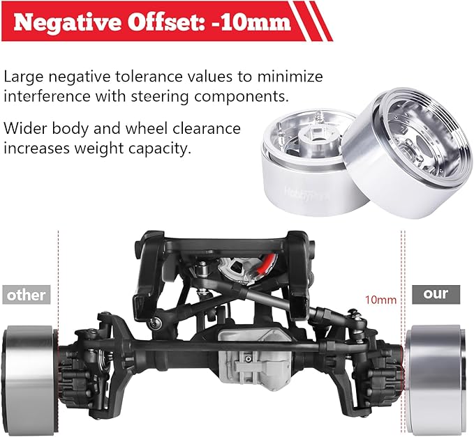 HobbyPark Negative Offset -10mm Deep Dish Aluminum Chrome 1.9 Beadlock Wheels and 1.9 Tires Good Grip for 1/10 RC Crawler Axial SCX10 TRX4 VS410 Gen8 RC4WD, Set of 4