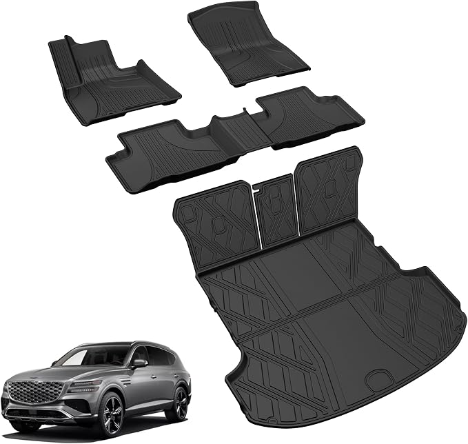 Floor Mats for Genesis GV80 2021-2025 5 Seats Only (Not for Coupe), All Weather TPE Floor Liners Cargo Mat with Backrest Mat GV80 Accessories Odorless Anti-Slip Cargo Tray with Back Seat Protector