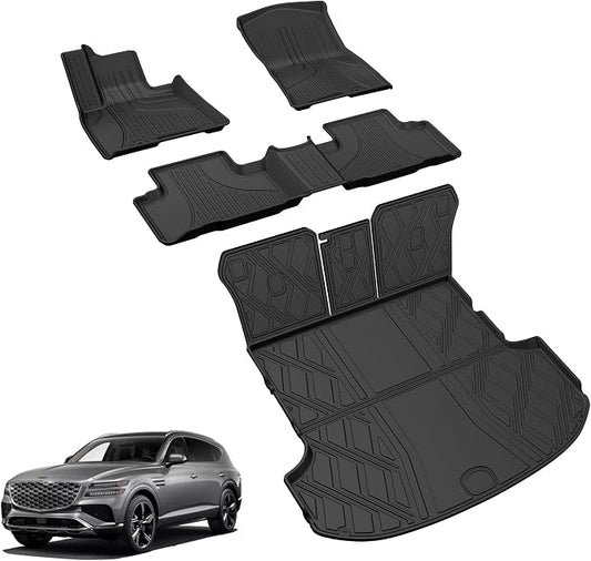 Floor Mats for Genesis GV80 2021-2025 5 Seats Only (Not for Coupe), All Weather TPE Floor Liners Cargo Mat with Backrest Mat GV80 Accessories Odorless Anti-Slip Cargo Tray with Back Seat Protector