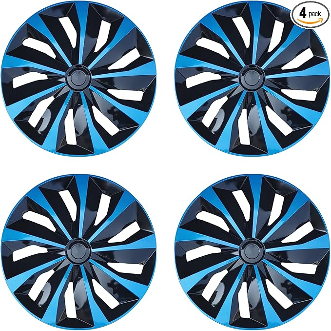 Hubcap Wheel Cover Replacement R15 Hub Caps Universal-Fit Steel Wheel Rim Cover ABS Material Exterior Accessories for Car Truck SUV Van -Set of 4（15-inch，Blue-Black）