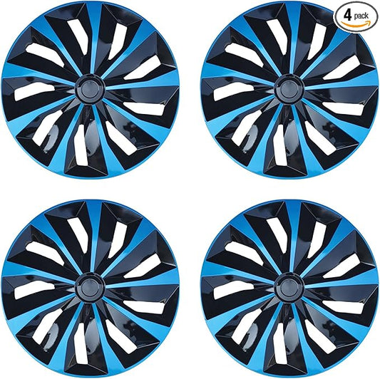 Hubcap Wheel Cover Replacement R15 Hub Caps Universal-Fit Steel Wheel Rim Cover ABS Material Exterior Accessories for Car Truck SUV Van -Set of 4（15-inch，Blue-Black）