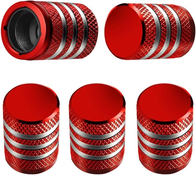 Tire Valve Stem Cap Cover - (5 Pack) Tire Air Caps Metal with Plastic Liner Corrosion Resistant Leak-Proof for Car Truck Motorcycle SUV and Bike Red
