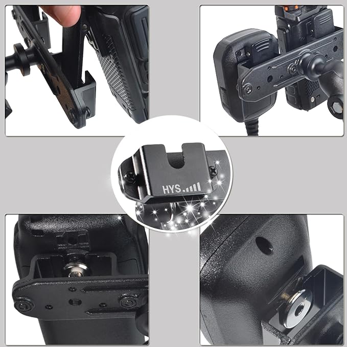 HYS Heavy Duty Drill Base Tablet Handheld CB Radio/Mic Holder Truck Mount, Aluminum 360° Adjustable 2-Stage Stand for Commercial Vehicles Car and Wall, for Handheld CB Radio&Mic with Clip/Round Knob