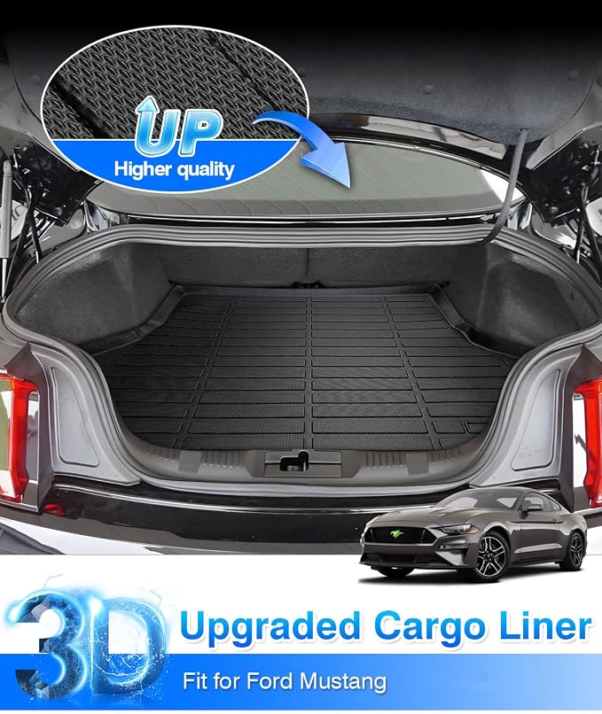 Cartist Cargo Liner Compatible with 2015-2025 Ford Mustang(Without Subwoofer in Cargo Area)(Not for Mach-E) All Weather Rear Trunk Mat Waterproof TPE Black
