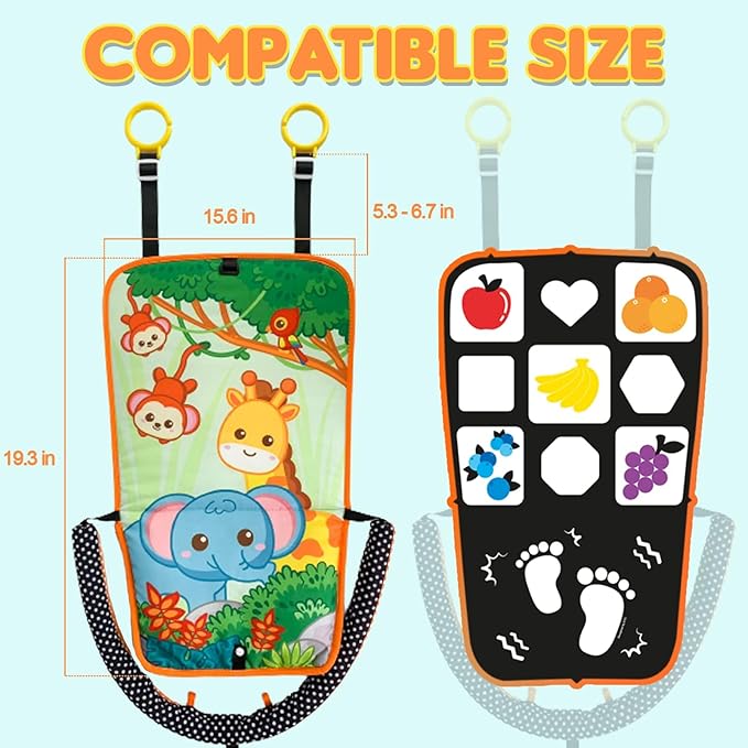 Baby Car Seat Animals Toys - Kick and Play Double Sided Infant Car Seat Toys with Plush Toys, Mirror, Teether for Baby, Babys Travel Activities, Christmas Birthday Gifts Newborn Infant Toys