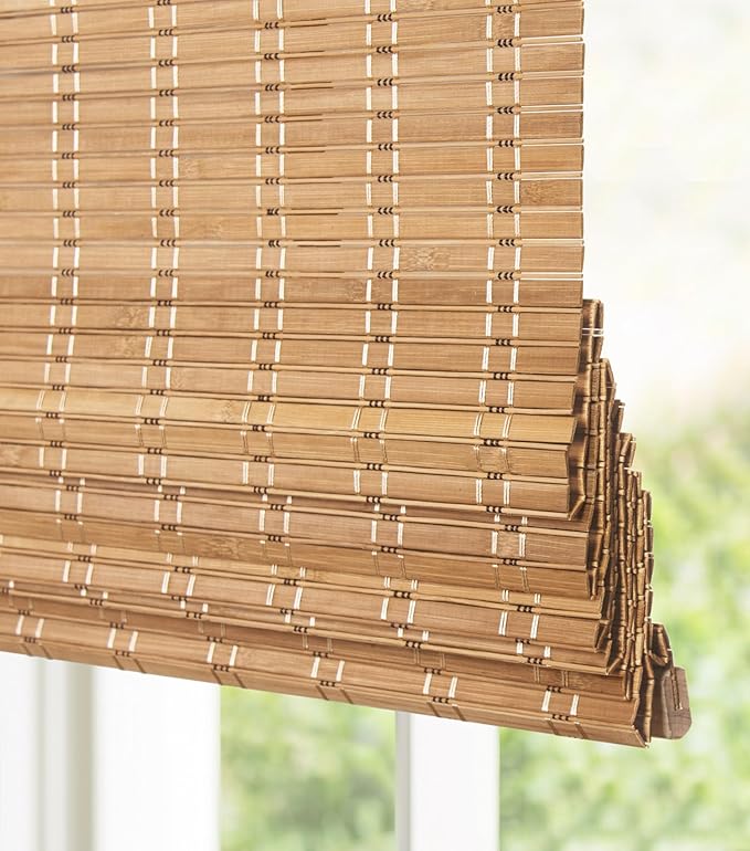 LazBlinds Cordless Bamboo Roman Shades, Light Filtering Window Blinds for Interior Windows, Privacy Roll Up Bamboo Blinds and Shades for Home & Patio, 59" W x 36" H, Brown