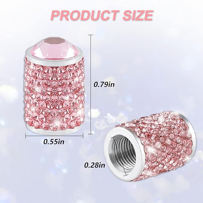 Alpmosn Car Wheel Tire Valve Caps, 4 PCS Bling Tire Valve Caps, Crystal Tire Caps Shinny Rhinestone for Women, Universal Car Dustproof Tire Valve Caps for Cars, Trucks, SUV and Motorcycles (Pink)