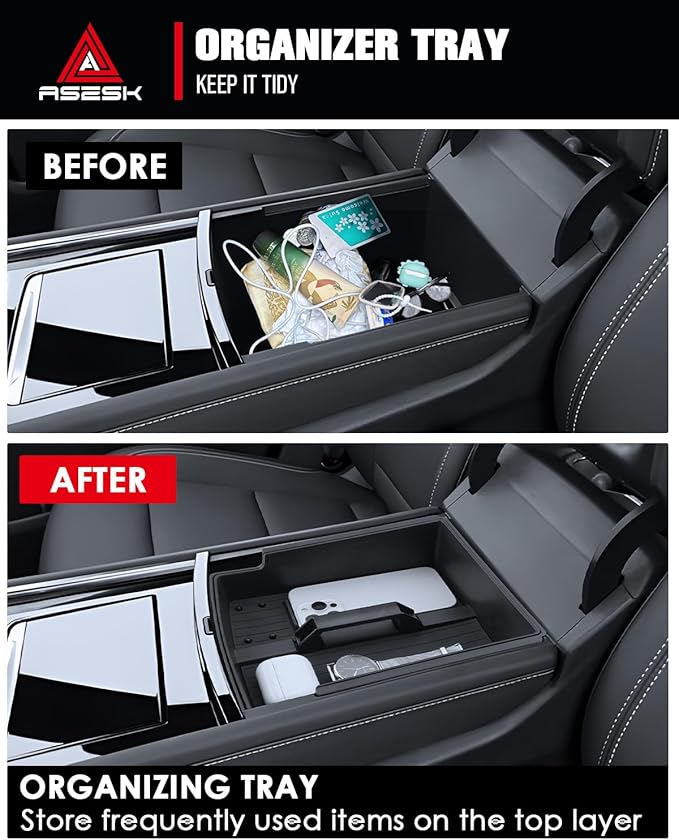 for 2024-2026 GMC Acadia&Chevy Traverse Armrest Storage Box Console Organizer ABS Materials - Easy to Install & Lift Handle Design 2PCS Double Layer Center Console Armrest Organizer