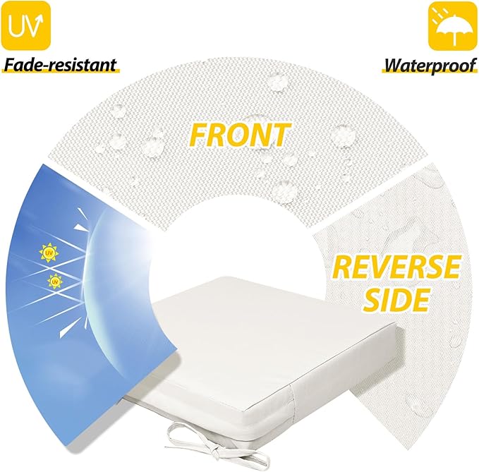 AAAAAcessories Outdoor Seat Cushions for Chairs, Waterproof, Fade-Resistant, 19" x 19" x 3", Patio Furniture Replacement Cushions, Set of 2, Creamy White
