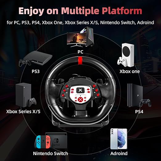 DOYO Racing Wheel - Gaming Steering Wheel for PC, 180 Degree Universal Usb Car Sim Race Steering Wheel with Pedals for PS4, PS3, Xbox Series X|S, Xbox One, Switch - Height & Tilt Adjustable