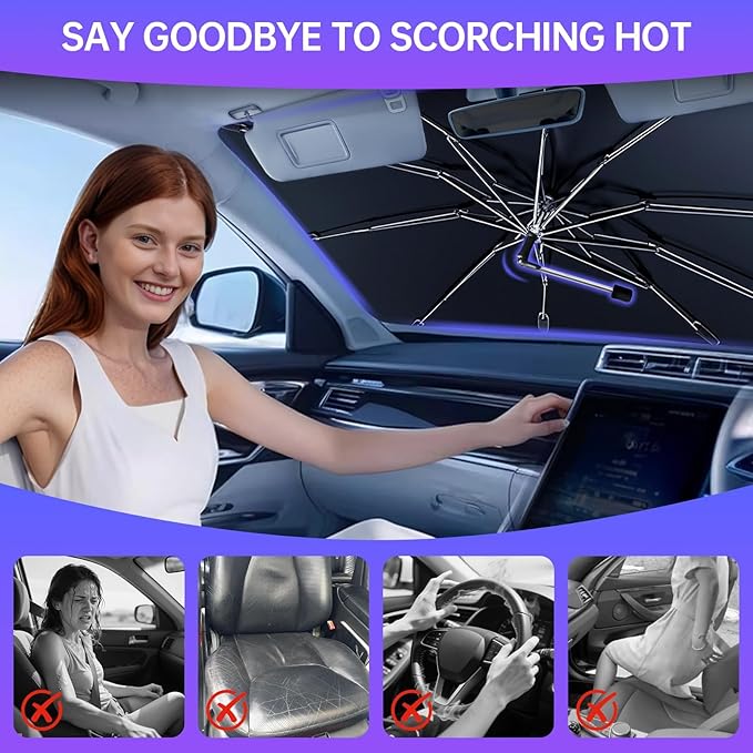 [2026 Upgrade] Windshield Sun Shade Umbrella, Scratch-Free Car Sunshade for SUVs, Foldable Automotive Interior Sun Protection | Highly UV Block Coating Auto Heat Shield Accessories(XX-Large)