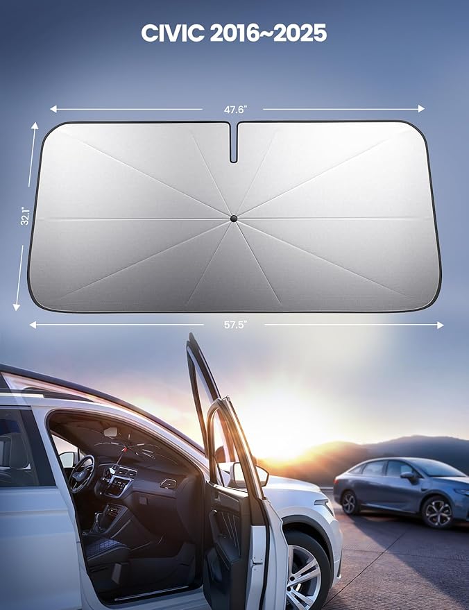 Car Windshield Sunshade for Civic - Lamicall 2026 Foldable Car Windshield Sun Shade Umbrella Cover, 5 Layers UV Block Coating,Front Window Heat Insulation Protection, for Civic (2016-2025)