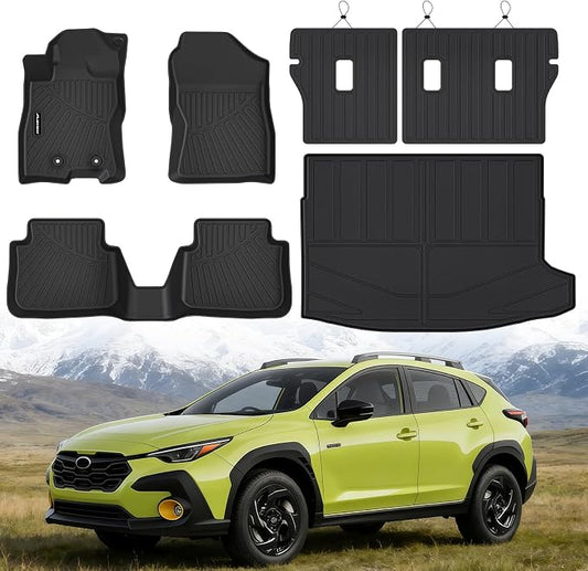 Floor Mats for The New 2026 Subaru Crosstrek Hybrid (Not Fit Gas) & Cargo Mat & Backrest Mat, TPE All Weather Protection Floor Liners with 2nd Row Covering The Backrest Full Set Accessories