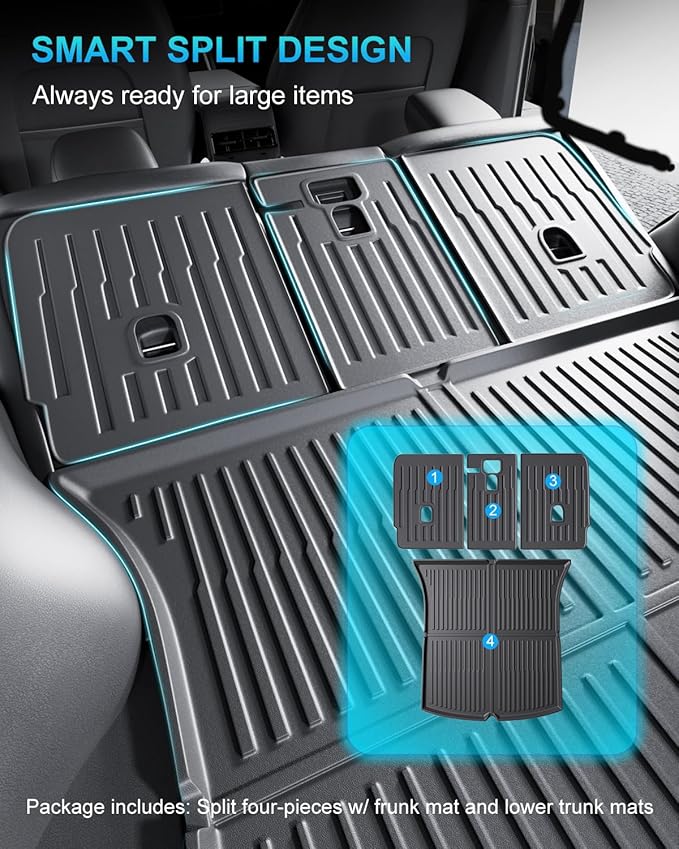 Cargo Mat Compatible with Tesla Model Y 2020-2024 5 Seat, Heavy-Duty TPE Trunk Liner Rear Seat Back Protector Model Y Accessories Custom Fit Trunk Mat- 6PCS
