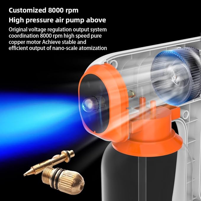 Professional Disinfectant Sprayer Fogger Machine, Nano Spray Gun with All Metal Nozzle, Cordless Handheld Steam Gun with Blue Light, Rechargeable Portable Sprayer for Car Home Hotel Plants