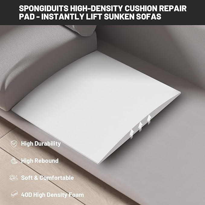 Couch Cushion Support for Sagging Seat, 20"x20"x2" 40D High Density Curved Foam Sofa Cushion Support, Under-Cushion Sag Repair,White Set of 2