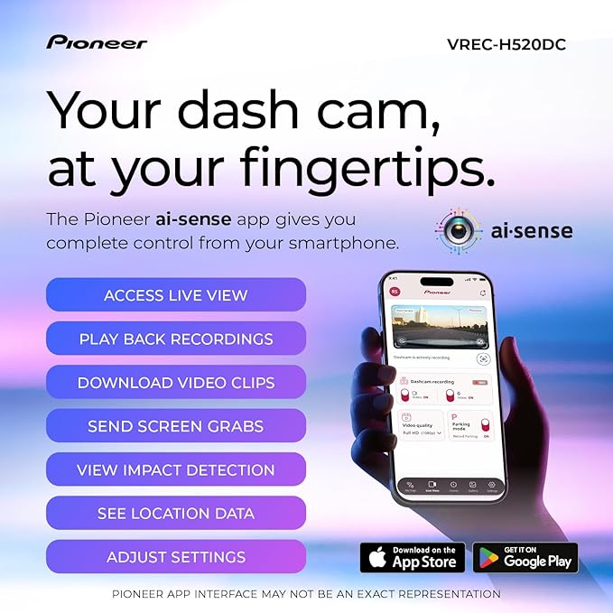 Pioneer VREC-H520DC Dual Dash Cam Front and Rear Car Camera - Large Screen, 2K Resolution, Starvis Night Vision, 140 Degree Wide Lens, ADAS Safety Alerts, Built In GPS, Impact Detection, 24/7 Coverage