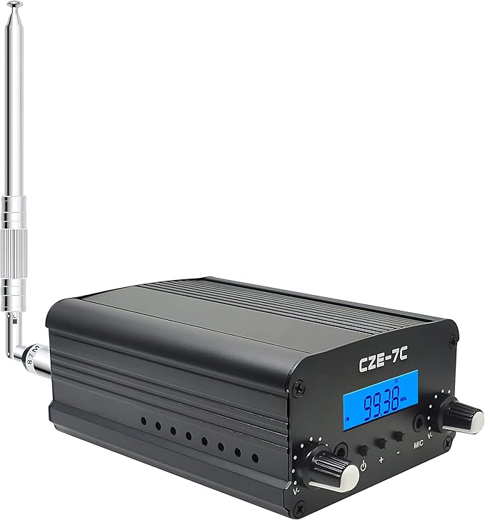 1000 Meters FM Transmitter,7W Long Range Stereo Radio Broadcast Transmitter for Drive-in Church Light Show Supermarket School Car Theater,Conference, Factory Personal Radio