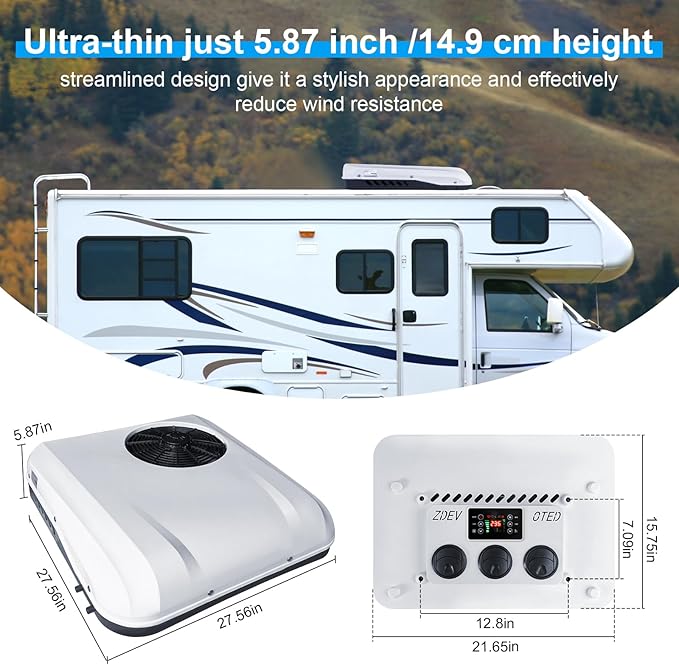 DC 24V AC unit RV Rooftop Air Conditioner Ultra-thin Fit Motorhome car van Trucks cab Commercial Vehicles Low Noise Energy Saving cool & heat Intelligent frequency conversion parking Air Conditioners