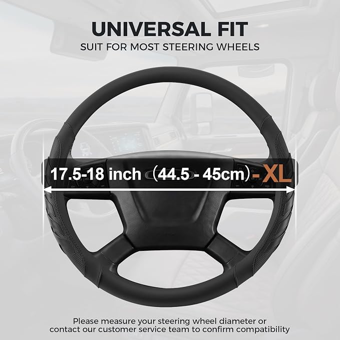 West Llama Semi Truck Steering Wheel Cover, Universal Fit 17.5-18 Inch Large Steering Wheels for RV, Big Rig, 18 Wheeler, Commercial Trucks and Buses (Extra Large Size-Black)