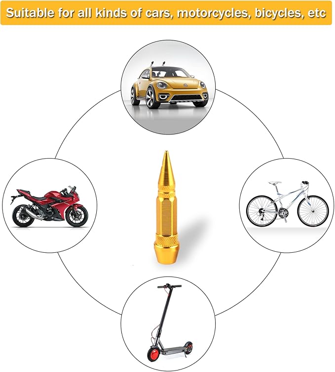 SINGARO 60mm Spiked Valve Caps,Aluminum Alloy Dustproof and Waterproof Tire Valve Stem Caps, Suitable for Cars, Trucks and Motorcycles (4PCS Gold)